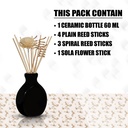 Edysian Black Reed Diffuser Ceramic Pot, with 4 Natural Reeds Sticks of 7",3 Spiral Reed Sticks, and 1 Sola Flower Stick for Home Decor Products, Risk-Free, Easy to use…