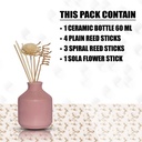Edysian Ceramic Reed Diffuser Pot,(3.5 inch, Pink) with 4 Natural Reed Sticks,3 Spiral Reed Sticks and 1 Flower Stick for Home Decor Products, Home Fragrances, Risk F
