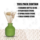 Edysian Ceramic Reed Diffuser Pot,(3.5 inch, Green) with 4 Natural Reed Sticks,3 Spiral Reed Sticks and 1 Flower Stick for Home Decor Products, Home Fragrances, Risk F