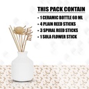Edysian Ceramic Reed Diffuser Pot,(3.5 inch, White) with 4 Natural Reed Sticks,3 Spiral Reed Sticks and 1 Flower Stick for Home Decor Products, Home Fragrances, Risk F