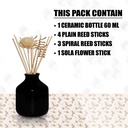 Edysian Ceramic Reed Diffuser Pot,(3.5 inch, Black) with 4 Natural Reed Sticks,3 Spiral Reed Sticks and 1 Flower Stick for Home Decor Products, Home Fragrances, Risk F