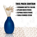 Edysian Ceramic Reed Diffuser Pot/Flower Pot (Blue, Garlic Type) for Home Fragrance with 4 Natural Reeds Sticks of 7",3 Spiral Reed Sticks and 1 Flower Stick…