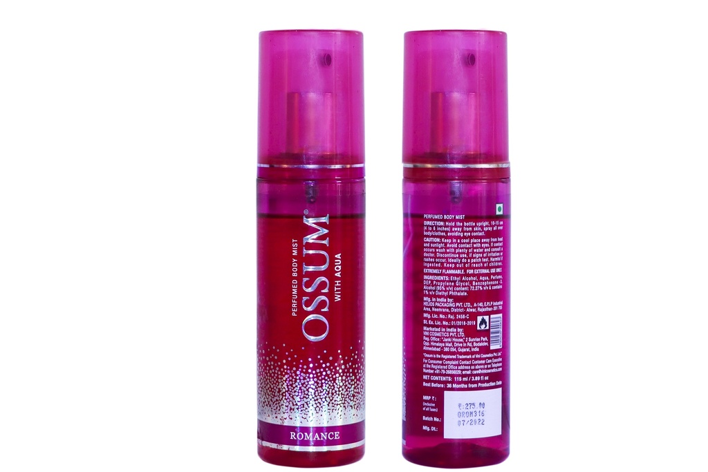 Ossum Romance, Perfume Body Mist With Aqua, Long-Lasting Freshness, Made For Women, 115ml