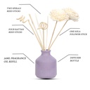 Edysian Ceramic Decorative Reed Diffuser Set Purple Bottle/ Vase, With Lemongrass Oil Fragrance (50 ML)