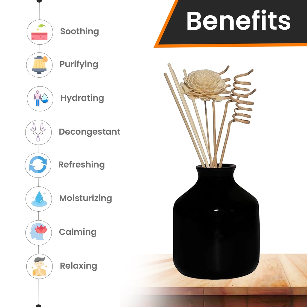 Edysian Black Ceramic Decorative Reed Diffuser Set Bottle/ Round, With Rose Oil Fragrance (50 ML) 