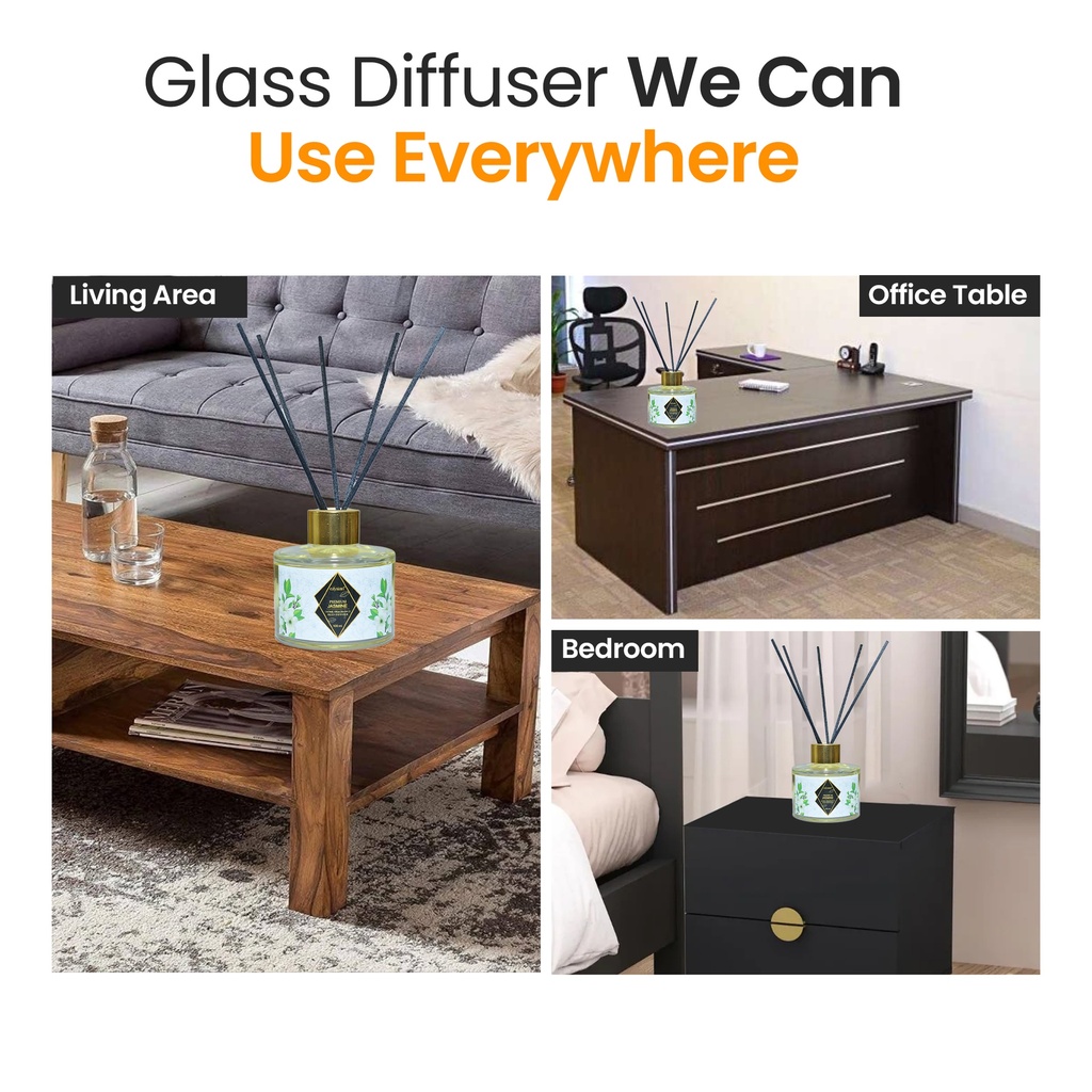 Glass Reed Diffuser Set, With Jasmine Oil Fragrance