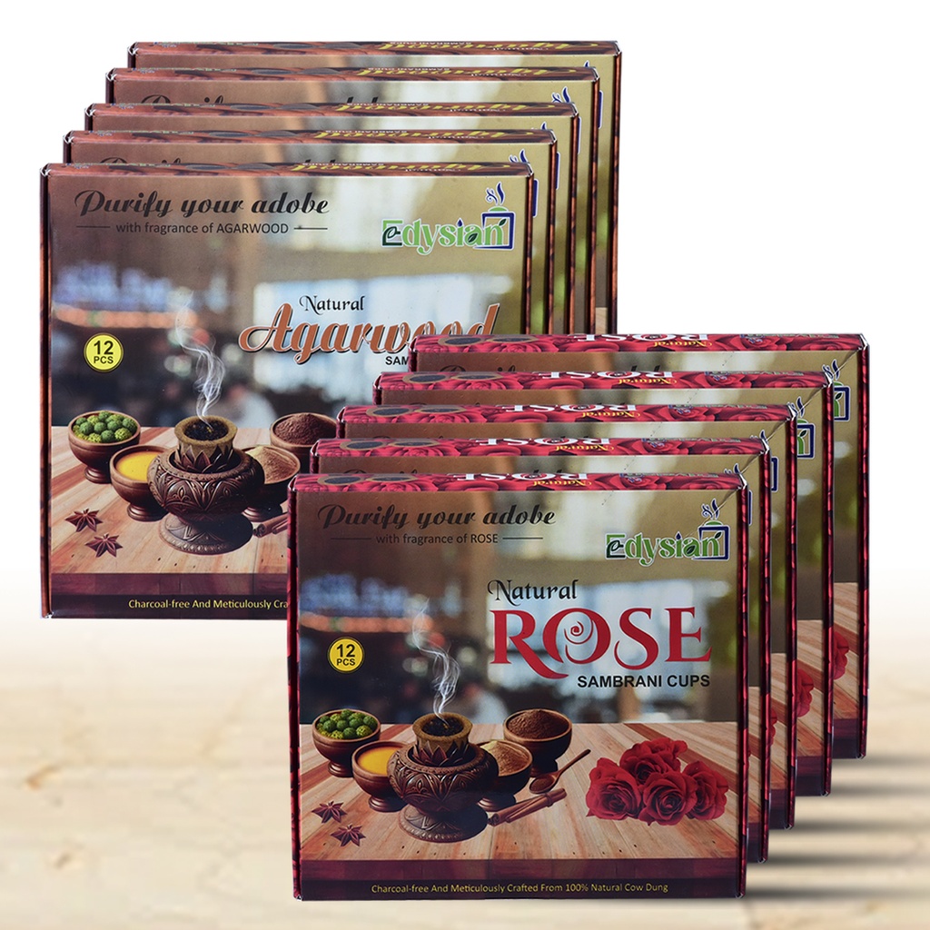 Rose and Agarwood Sambrani Dhoop Cups Combo Pack