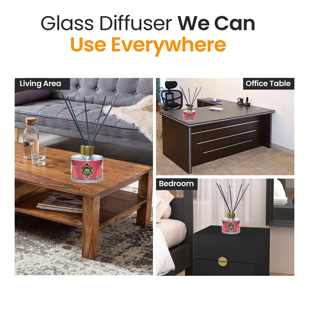 Glass Reed Diffuser Set, With Rose Oil Fragrance
