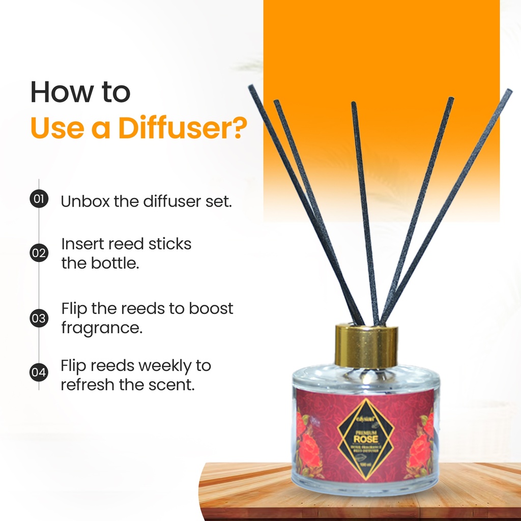 Glass Reed Diffuser Set, With Rose Oil Fragrance