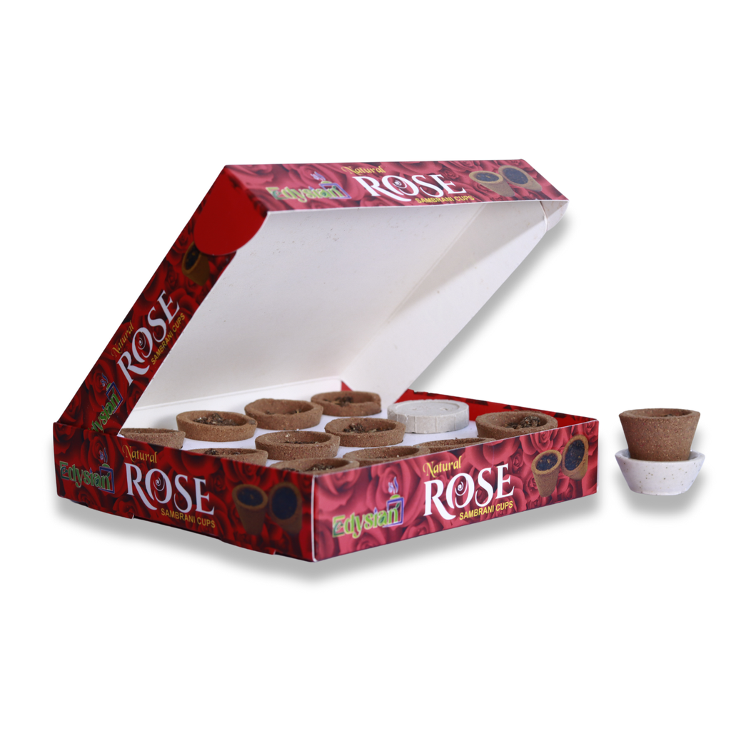 100% Natural Rose Sambrani Dhoop Cups (Pack of 3, 36 Cups)