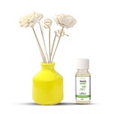 Edysian Ceramic Reed Diffuser Set – Round | Yellow Diffuser Pot with Natural Reeds | 4 Plain Reeds Sticks,1 Spiral Reed Sticks, 1 Sola Flower Stick | Diffuser Oil Refill for Home & Office (50 ml, Lemongrass)