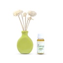 Edysian Ceramic Reed Diffuser Set – Split | Green Diffuser Pot with Natural Reeds | 4 Plain Reeds Sticks,1 Spiral Reed Sticks, 1 Sola Flower Stick | Diffuser Oil Refill for Home & Office (50 ml, Lemongrass)