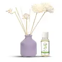 Edysian Ceramic Reed Diffuser Set – Round | Purple Diffuser Pot with Natural Reeds | 4 Plain Reeds Sticks,1 Spiral Reed Sticks, 1 Sola Flower Stick | Diffuser Oil Refill for Home & Office (50 ml, Lemongrass)