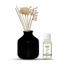 Edysian Ceramic Reed Diffuser Set – Round | Black Diffuser Pot with Natural Reeds | 4 Plain Reeds Sticks,1 Spiral Reed Sticks, 1 Sola Flower Stick | Diffuser Oil Refill for Home & Office (50 ml, Jasmine)