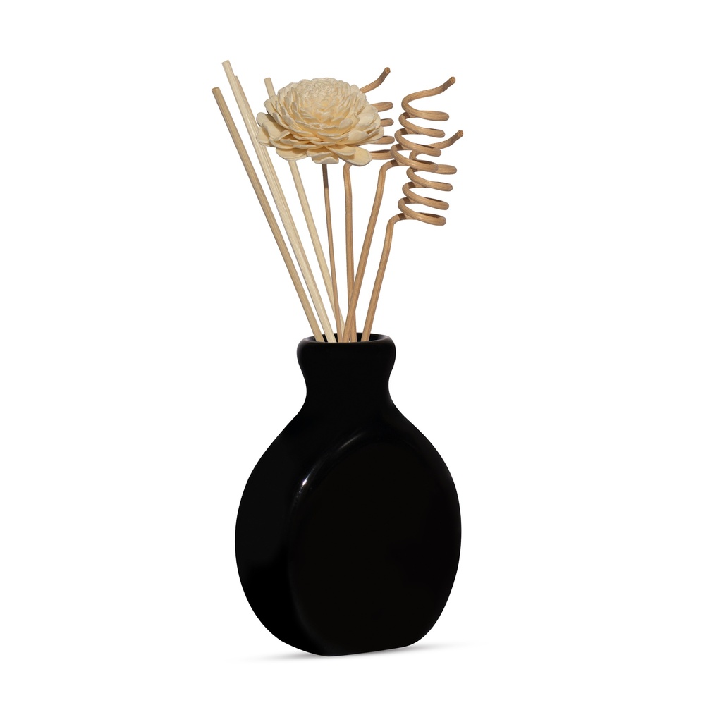 Edysian Ceramic Reed Diffuser Set – Split | Black Diffuser Pot with Natural Reeds | 4 Plain Reeds Sticks,1 Spiral Reed Sticks, 1 Sola Flower Stick | Diffuser Oil Refill for Home & Office (50 ml, Jasmine)
