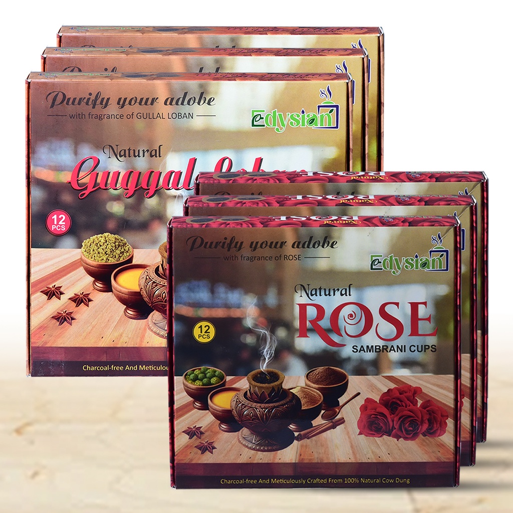  Rose and Guggal Loban Sambrani Dhoop Cups Combo Pack