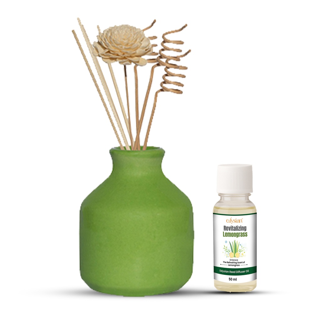 Edysian Ceramic Reed Diffuser Set –Round Green (50ml) | Home Fragrance