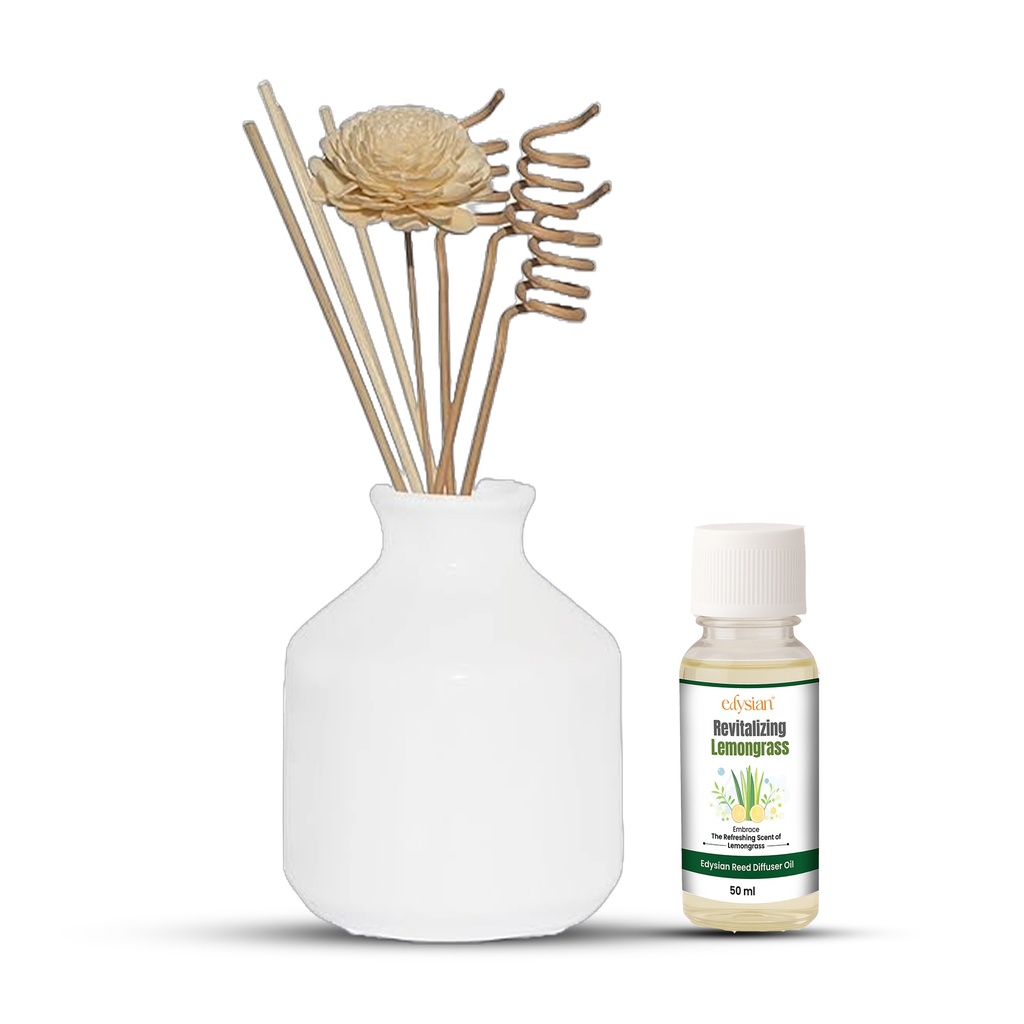 Ceramic Reed Diffuser Set –Round White (Lemongrass, Jasmine, Lavender)