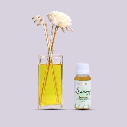 Edysian Decorative Glass Reed Diffuser Bottle with 5 Fiber Sticks and Fragrance Oil Refill for Home & Office (50 ml, Lemongrass Diffuser Oil)