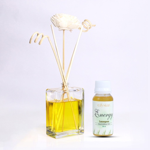 Edysian Decorative Glass Reed Diffuser Bottle with 5 Fiber Sticks and Fragrance Oil Refill for Home & Office (50 ml, Lemongrass Diffuser Oil)