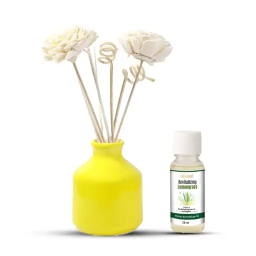 Yellow Ceramic Reed Diffuser Set -  Round