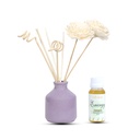 Edysian Ceramic Reed Diffuser Set – Round | Purple Diffuser Pot with Natural Reeds | 4 Plain Reeds Sticks,1 Spiral Reed Sticks, 1 Sola Flower Stick | Diffuser Oil Refill for Home & Office (50 ml, Lavender)