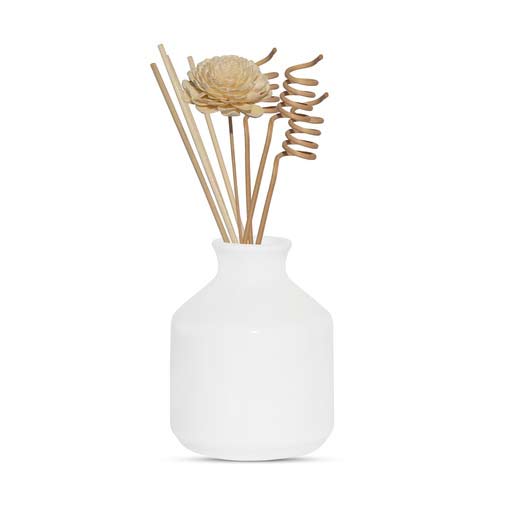 Edysian Ceramic Decorative Reed Diffuser Set White Bottle/ Round, With Lavender Oil Fragrance (50 ML) 